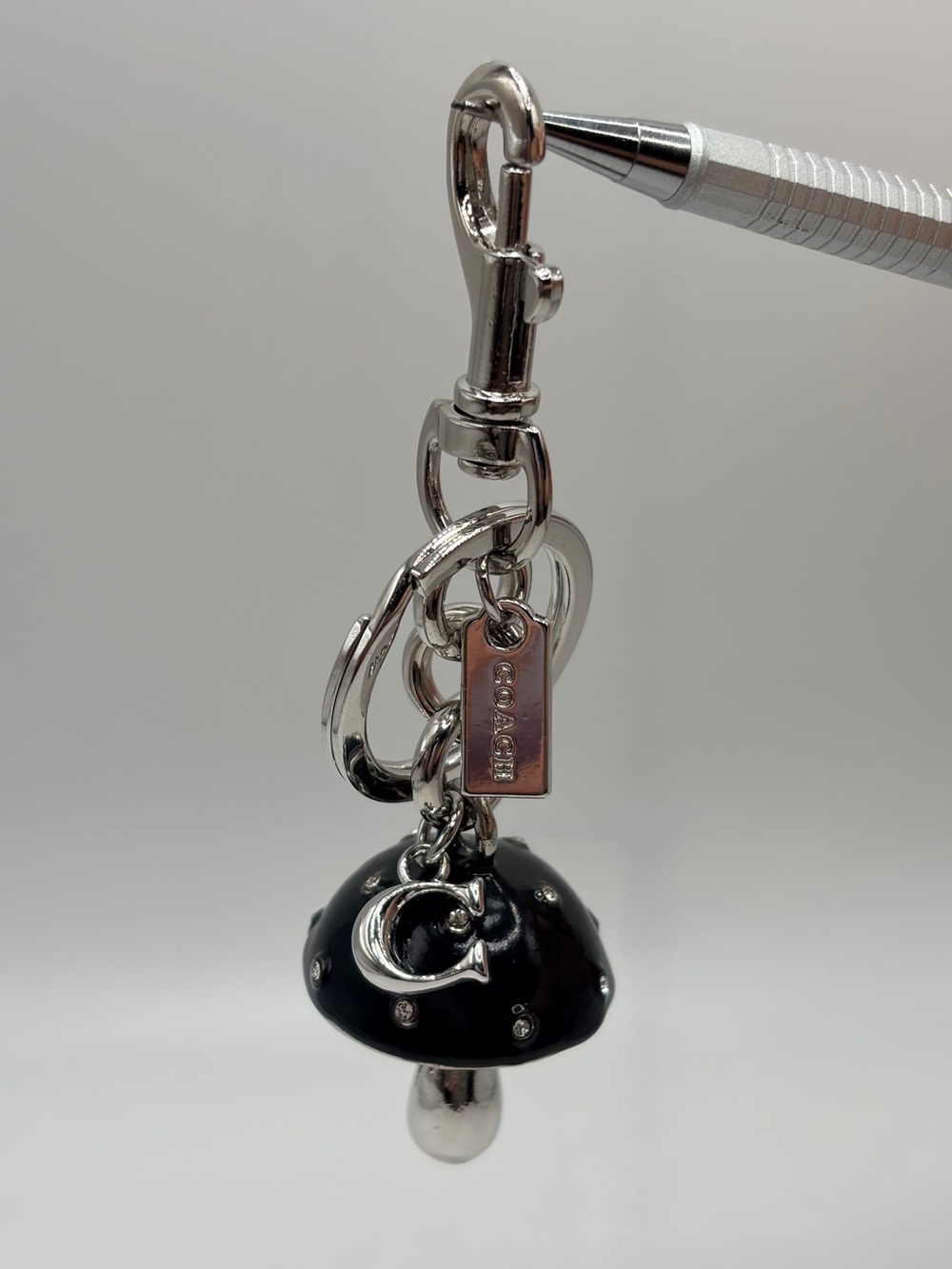 Black and Silver Mushroom Charm Keychain